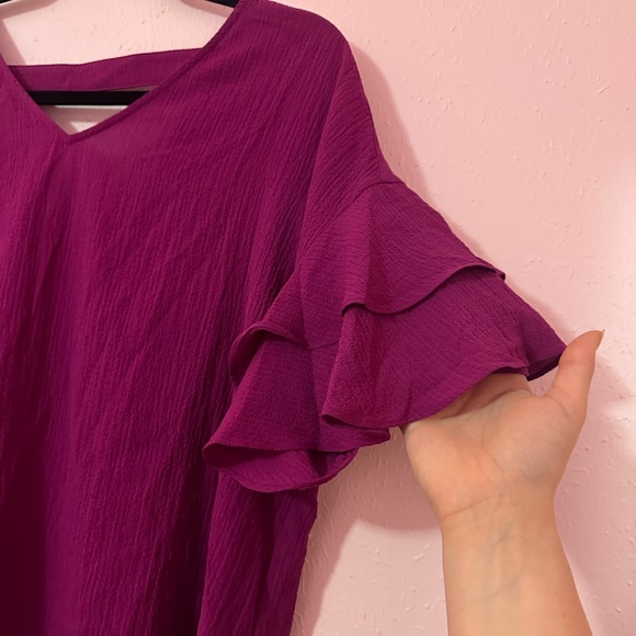 Apt. 9 Pink Ruffle Sleeve V Neck Blouse - Picture 2 of 5